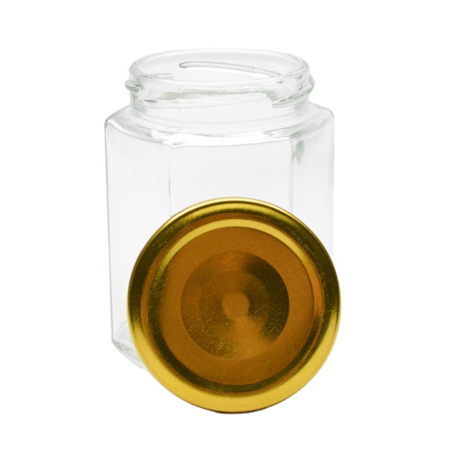 Transparent Hexagon Shape 300ml Honey Jam Jelly Jar Glass Honey Jar with Metal Lid