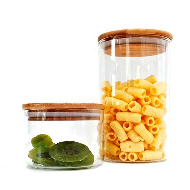 Transparent High Borosilicate Glass Food Storage Containers Jars with Bamboo Lids