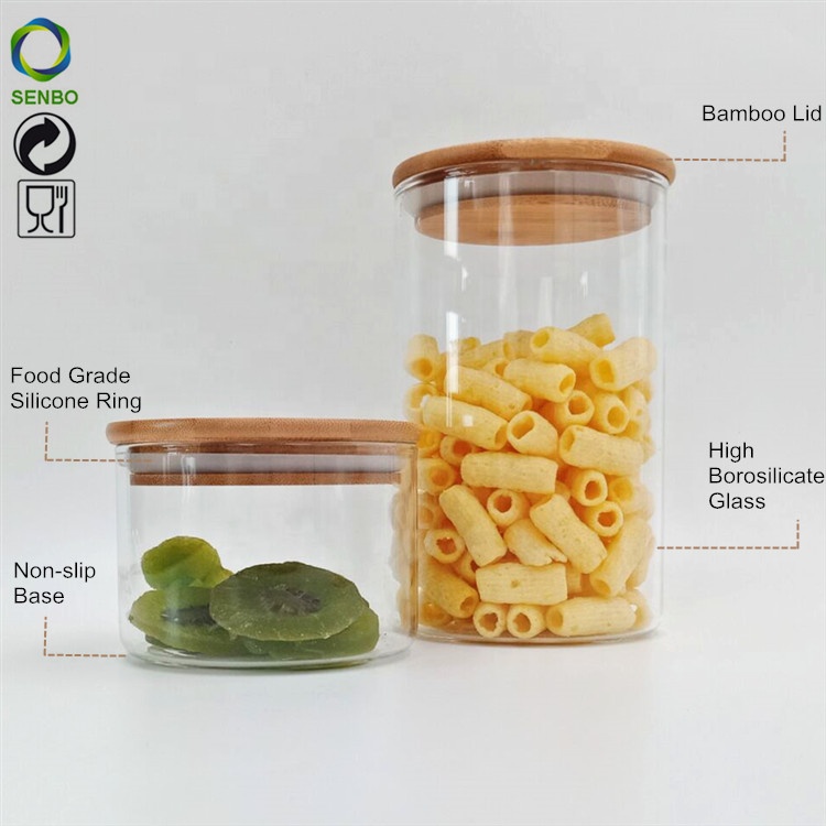 Transparent High Borosilicate Glass Food Storage Containers Jars with Bamboo Lids