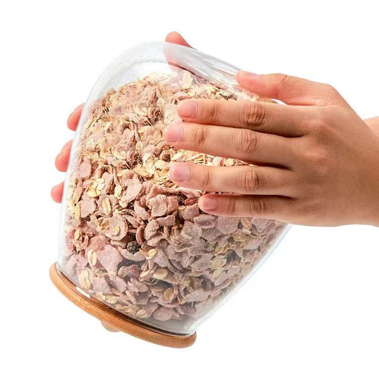 Transparent Kitchen Storage Glass Food Storage Can Bamboo Cover Oval Glass Can