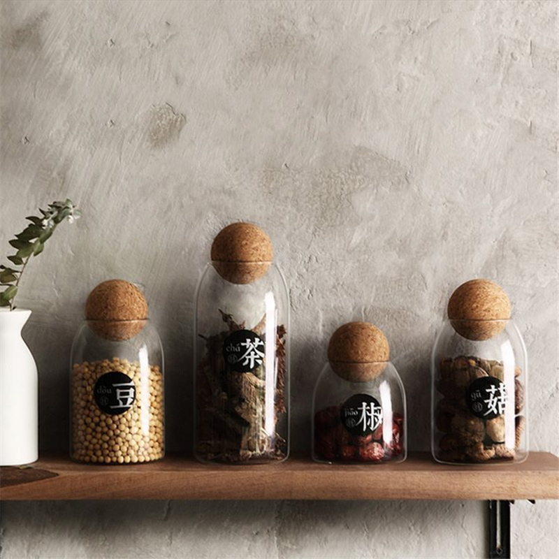 Transparent Lead-Free Glass Cork Sealed Can Storage Tank Grains Storage Jar Creative Cork Tea Containers Kitchen Storage