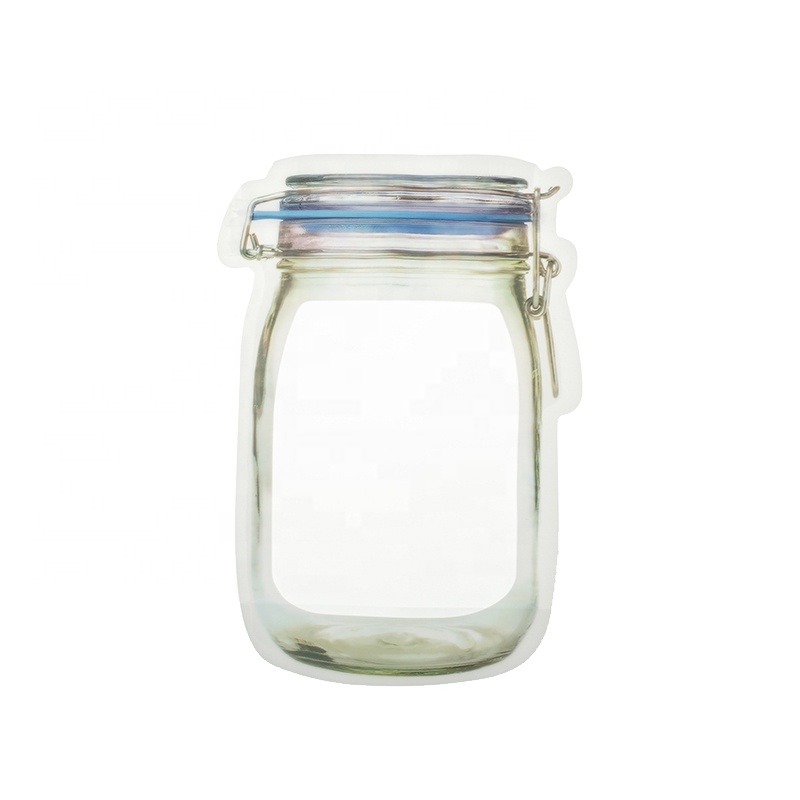 Transparent Mason Jar Shaped Stand Up Pouch For Candy/Peanuts/Cookies Packaging Moistureproof Matte Packaging Bag With Zip Lock