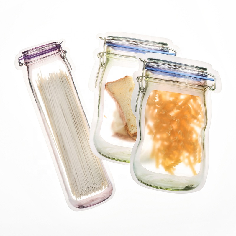 Transparent Mason Jar Shaped Stand Up Pouch For Candy/Peanuts/Cookies Packaging Moistureproof Matte Packaging Bag With Zip Lock