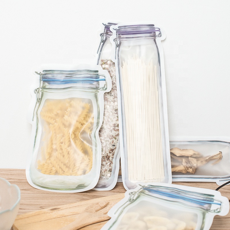 Transparent Mason Jar Shaped Stand Up Pouch For Candy/Peanuts/Cookies Packaging Moistureproof Matte Packaging Bag With Zip Lock