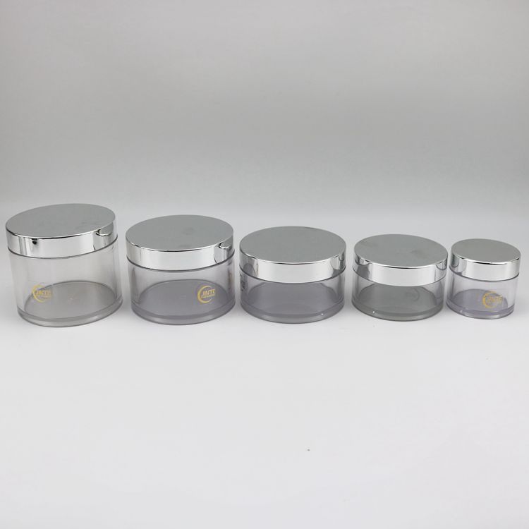 Transparent Plastic PETG Jar With Shiny Silver Lid For Dipping Acrylic Powder Jar, Nail Glitter Jar