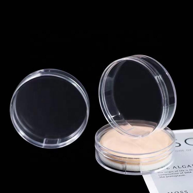 Transparent Polystyrene Round Cosmetic Case Containers for Powder Puff
