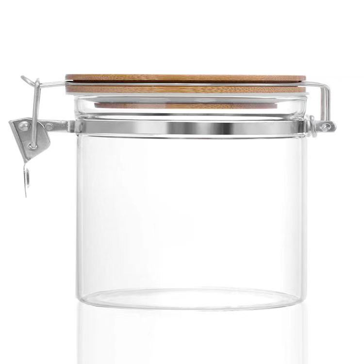 Transparent Sealed Food Storage Jar With Bamboo Cover And Stainless Steel Buckle