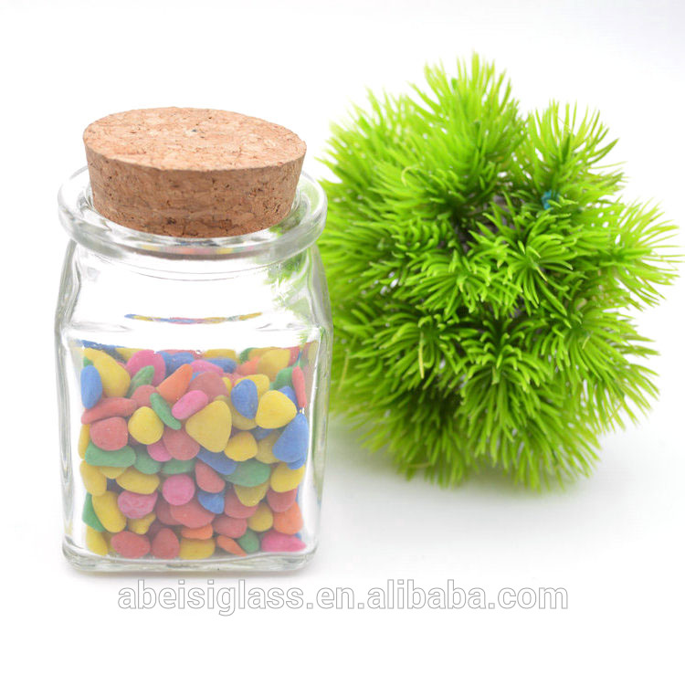 Transparent Square Glass Bottle with Cork Lid, Capacity 170ml for Vintage Wedding Decoration, DIY, Home