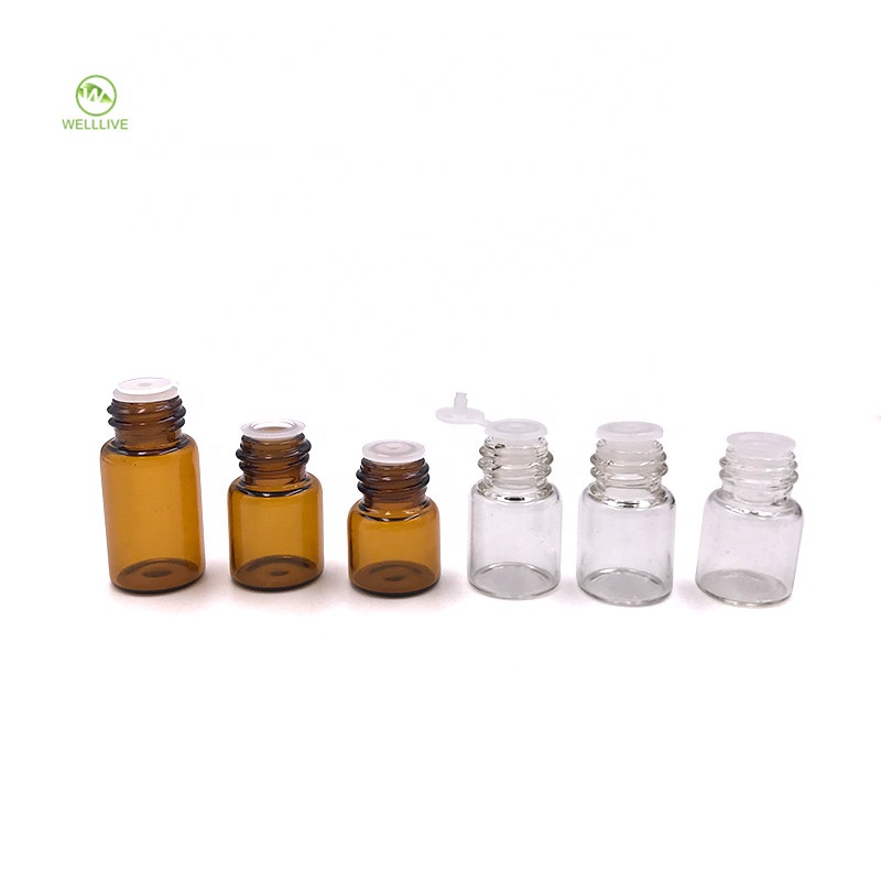 Transparent amber blue 1ml 2ml 3ml 5ml 10ml mini small glass tube bottle for attar essential oil