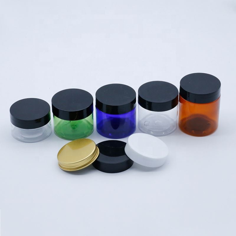 Transparent amber blue green black Cosmetic Plastic Jars And  With Lids