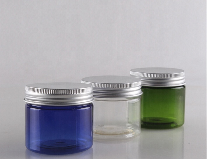 Transparent amber blue green black Cosmetic Plastic Jars And With Lids