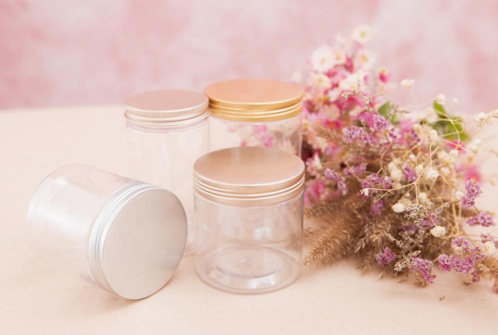 Transparent amber blue green black Cosmetic Plastic Jars And With Lids