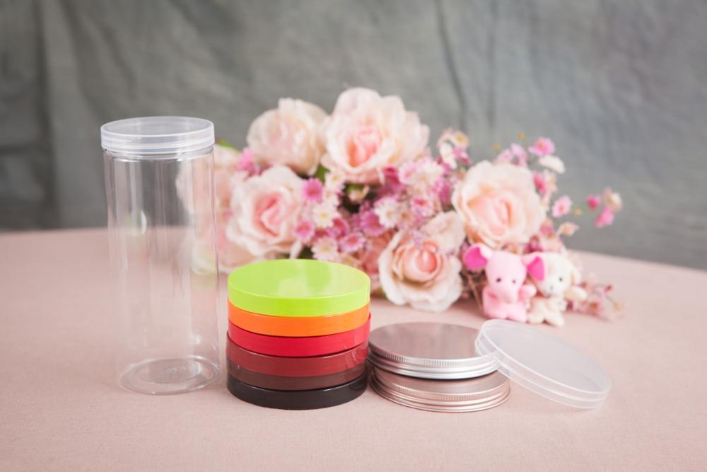 Transparent amber blue green black Cosmetic Plastic Jars And With Lids