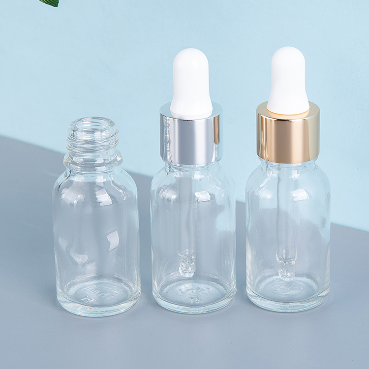 Transparent clear color 15ml essential oil bottle glass bottles with 18/410 dropper