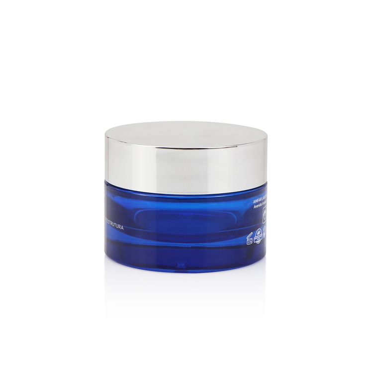 Transparent cosmetic packaging jar 15g 50g round thick bottom blue cosmetic cream jar for sale