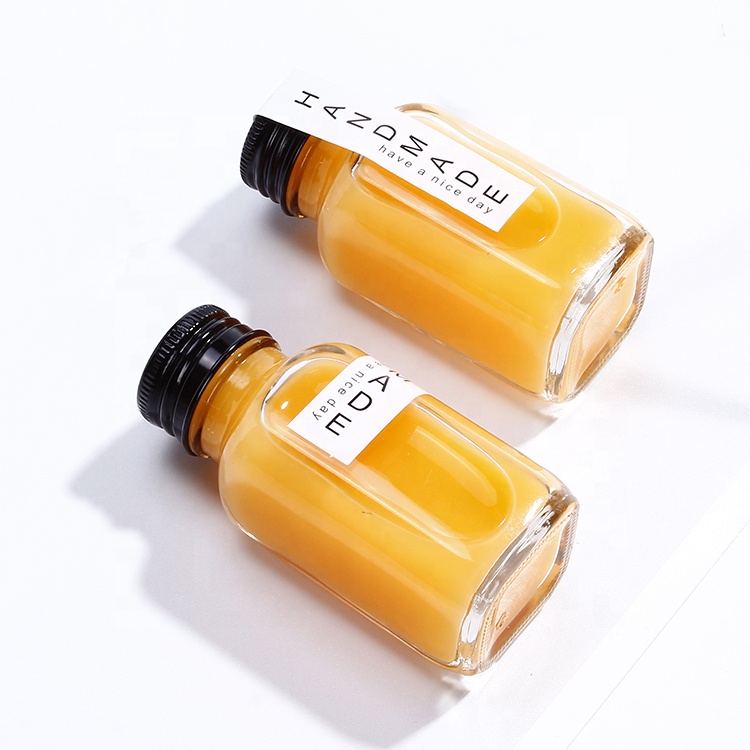 Transparent french square mini 2oz shot glasses pressed juice bottles liquor bottle with cap