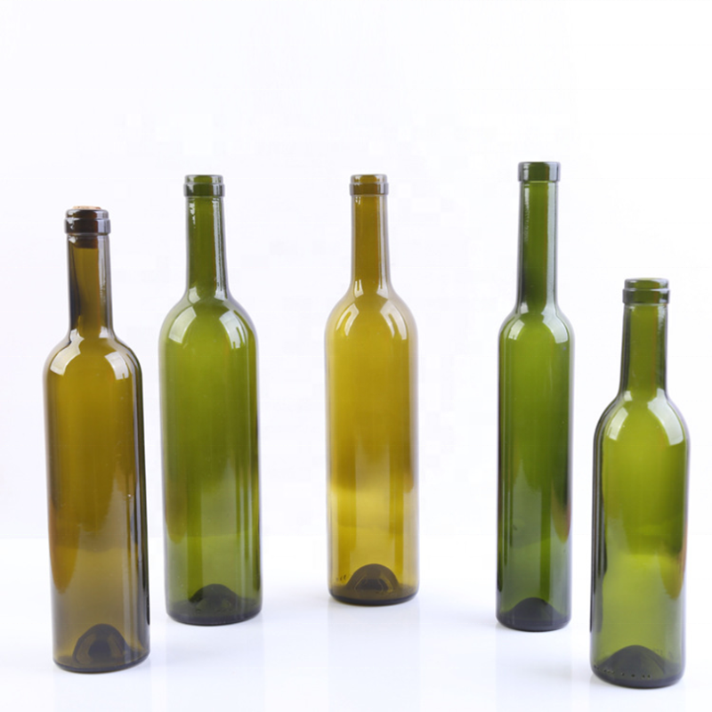 Transparent/ frost/ amber/ dark green glass liquor champagne wine bottles with cork 750ml 500ml 375ml