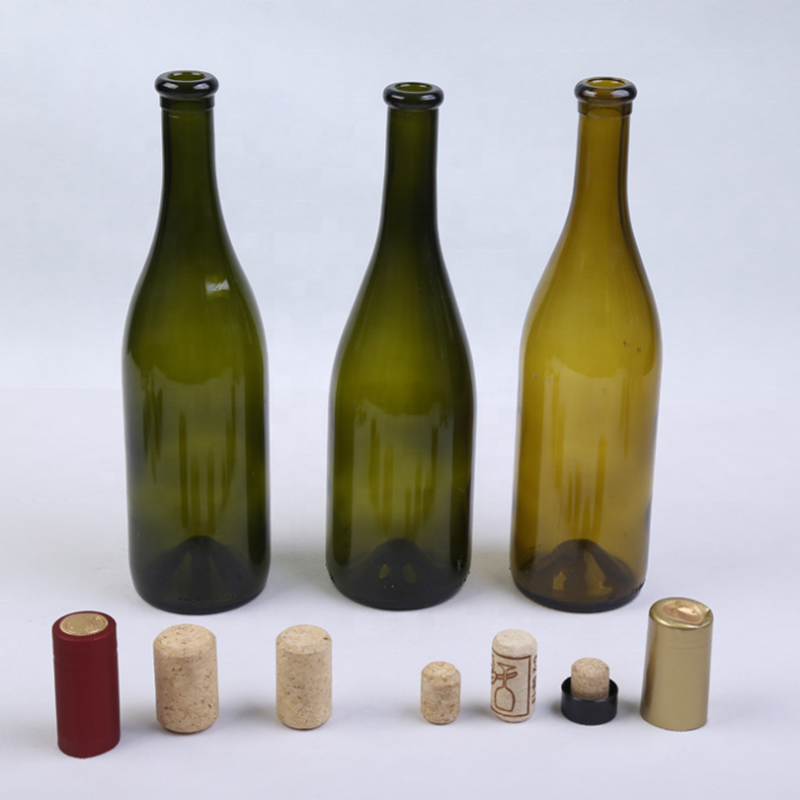 Transparent/ frost/ amber/ dark green glass liquor champagne wine bottles with cork 750ml 500ml 375ml