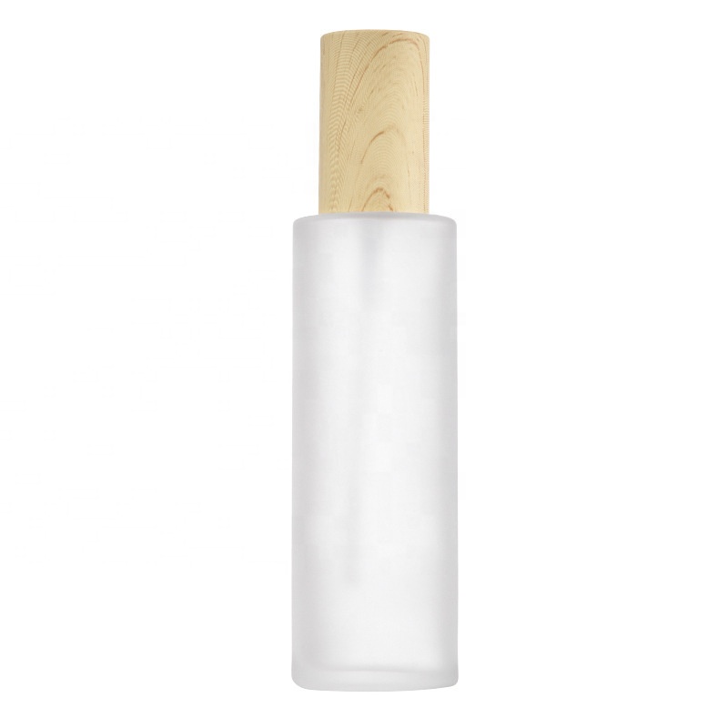 Transparent frosted glass spray bottle with bamboo lid