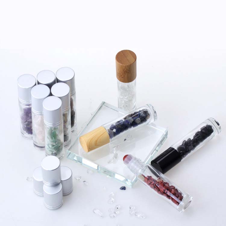 Transparent glass 10ml perfume gemstone roller ball bottle