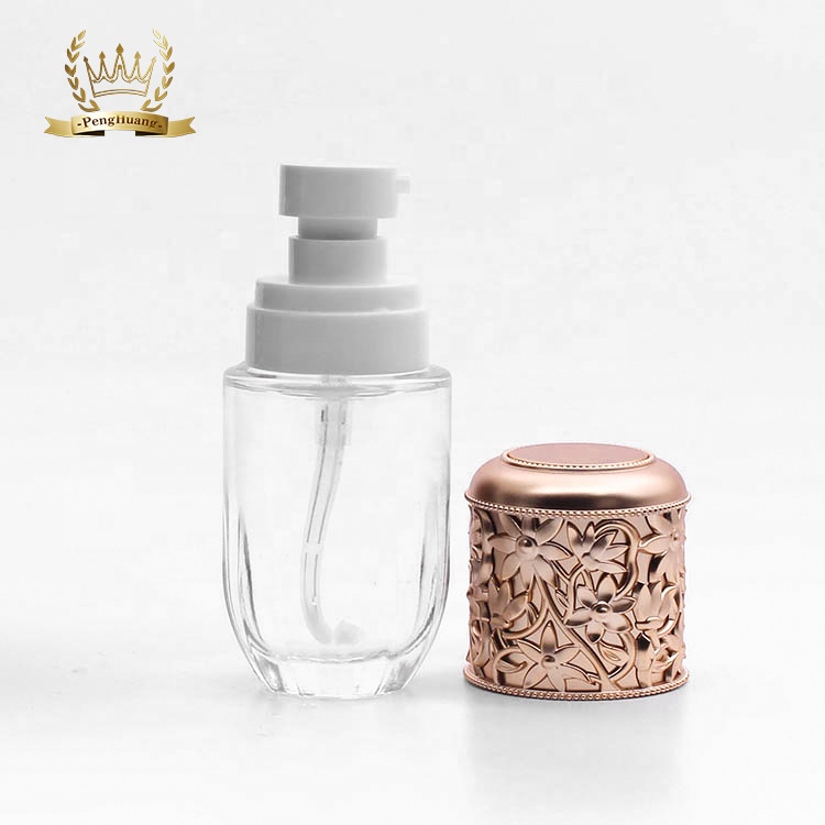 Transparent glass cream jar 30g 50g glass cream bottle 40ml 100ml 120ml with Rose gold pump cosmetic packaging bottle set