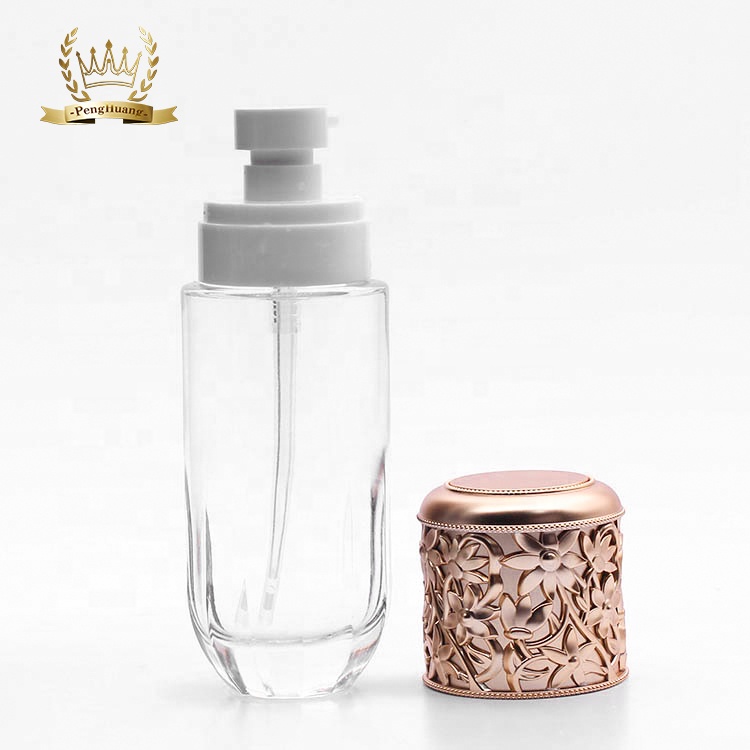 Transparent glass cream jar 30g 50g glass cream bottle 40ml 100ml 120ml with Rose gold pump cosmetic packaging bottle set