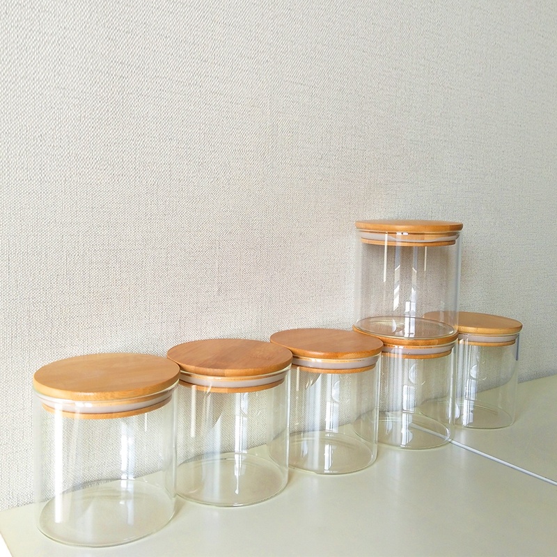 Transparent handmade food storage glass jar with lid