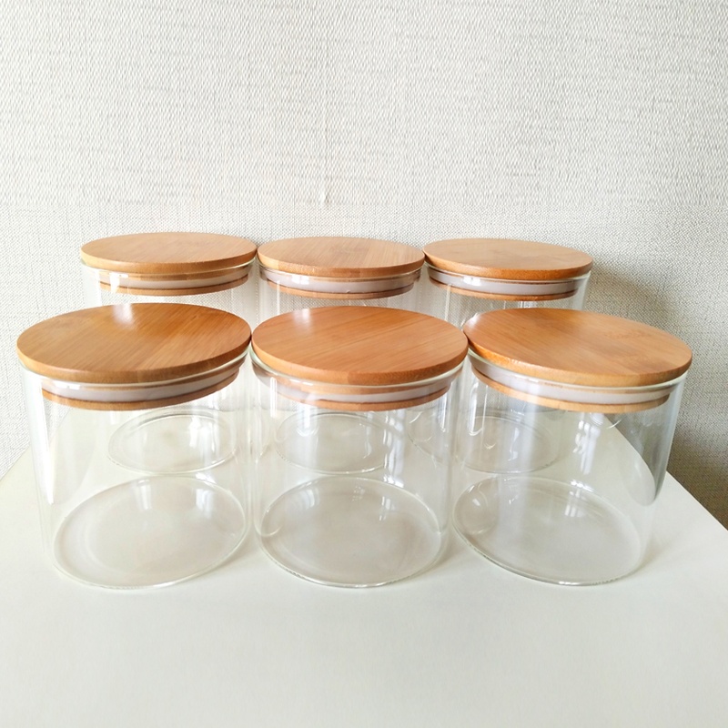 Transparent handmade food storage glass jar with lid