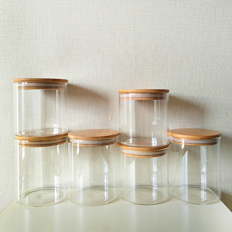 Transparent handmade food storage glass jar with lid