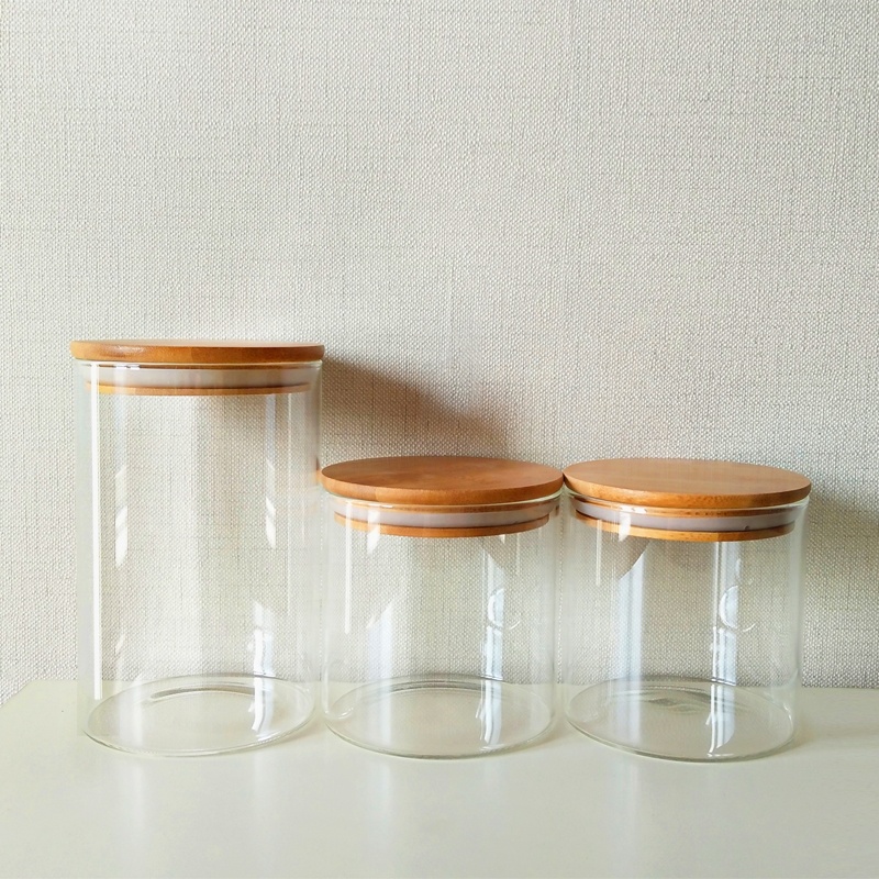 Transparent handmade food storage glass jar with lid