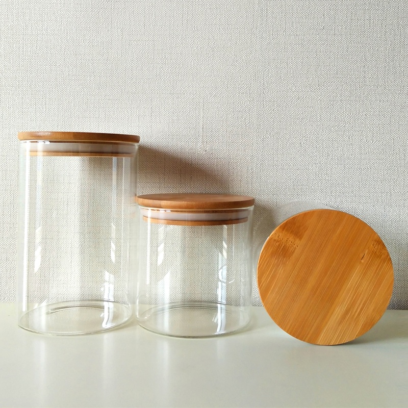 Transparent handmade food storage glass jar with lid