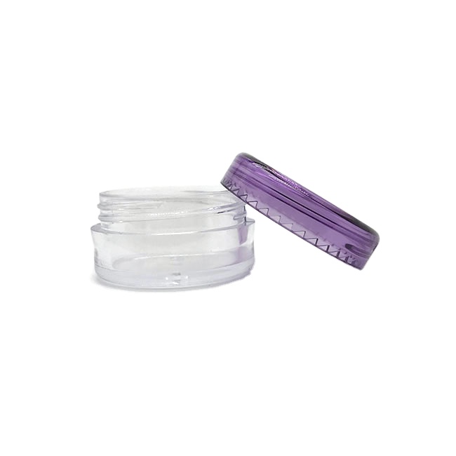 Transparent purple plastic cosmetic cream jars with lid