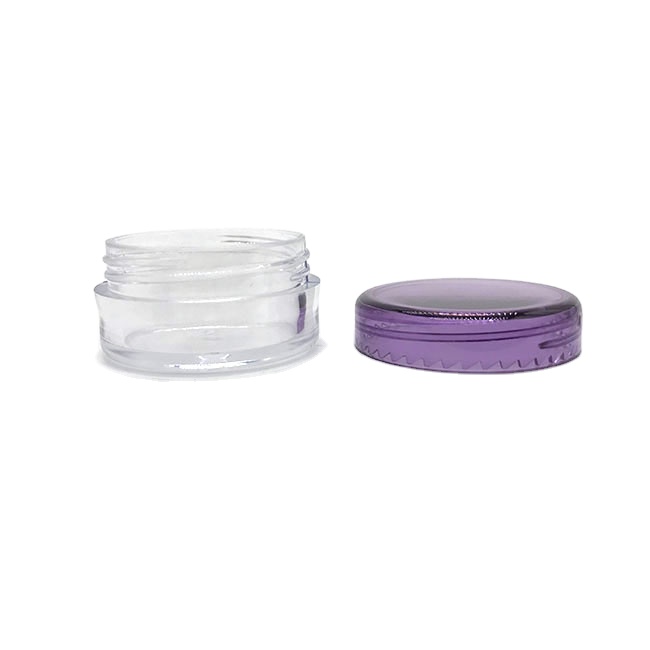 Transparent purple plastic cosmetic cream jars with lid
