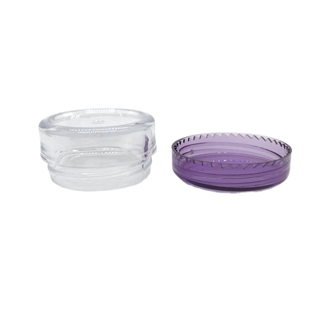 Transparent purple plastic cosmetic cream jars with lid