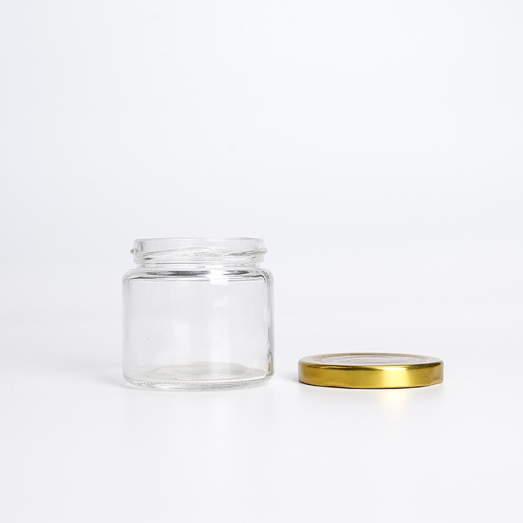 Transparent round shape wide mouth Spice Jars honey jam jelly glass Storage Jar with metal lid