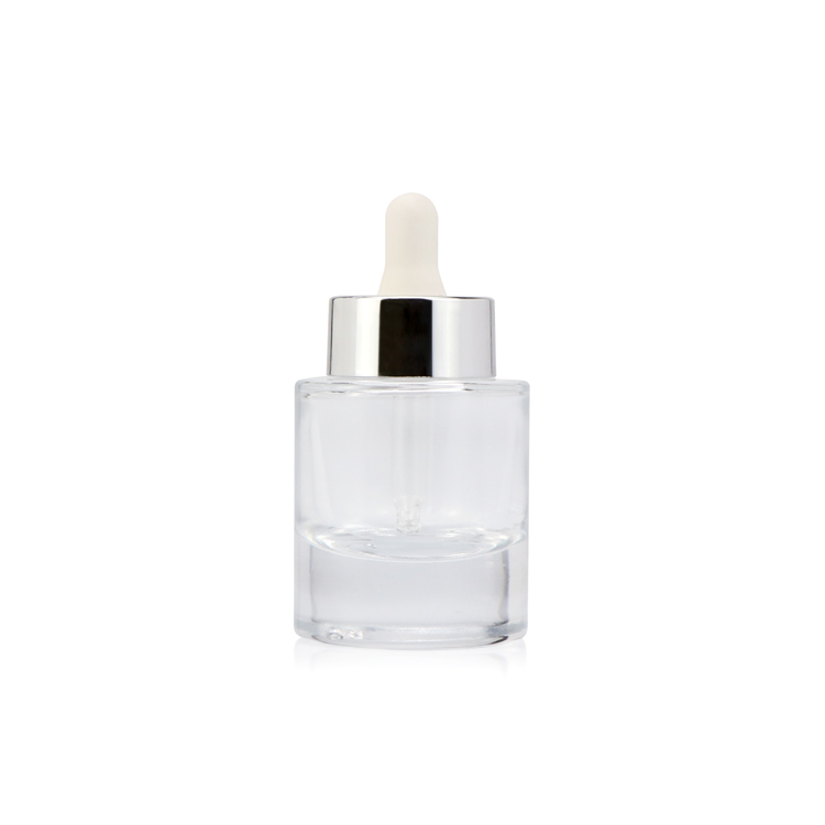 Transparent thick bottom round shape 1 oz 30 ml essential oil glass dropper bottle for cosmetic packaging