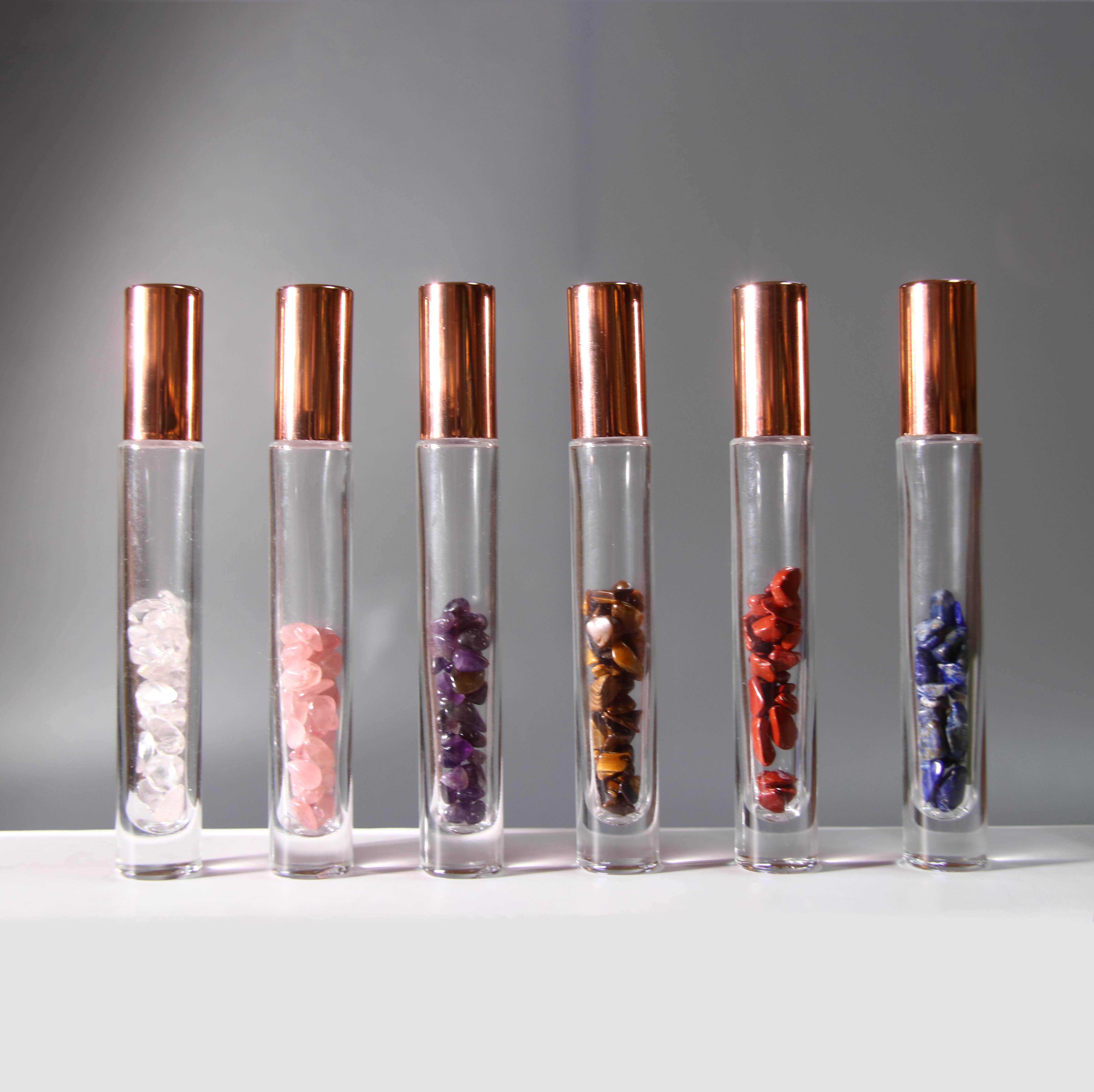Travel 10Ml 15Ml Glass Gemstone Healing Crystal Roller Ball Essential Oil Bottles