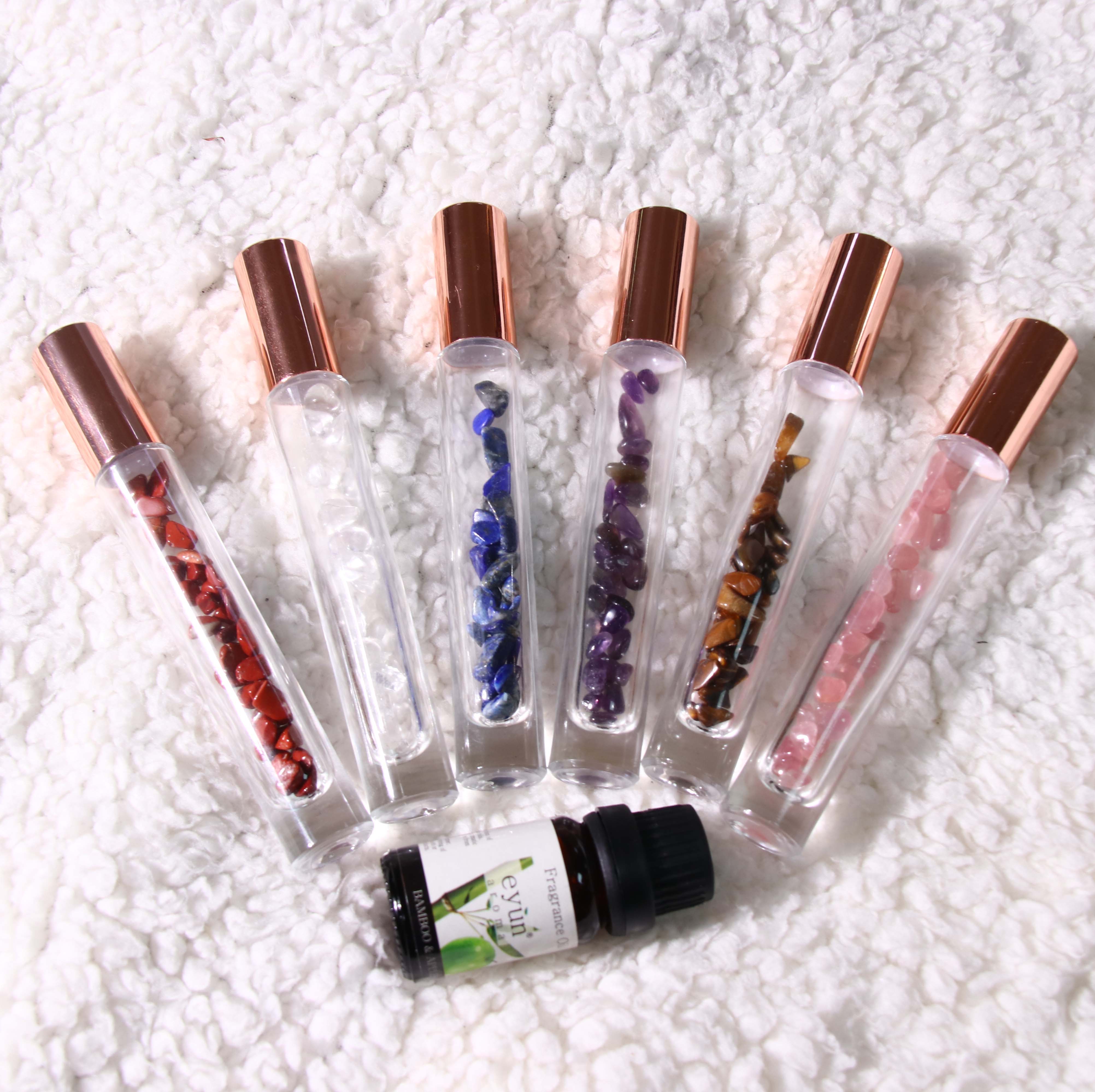 Travel 10Ml 15Ml Glass Gemstone Healing Crystal Roller Ball Essential Oil Bottles