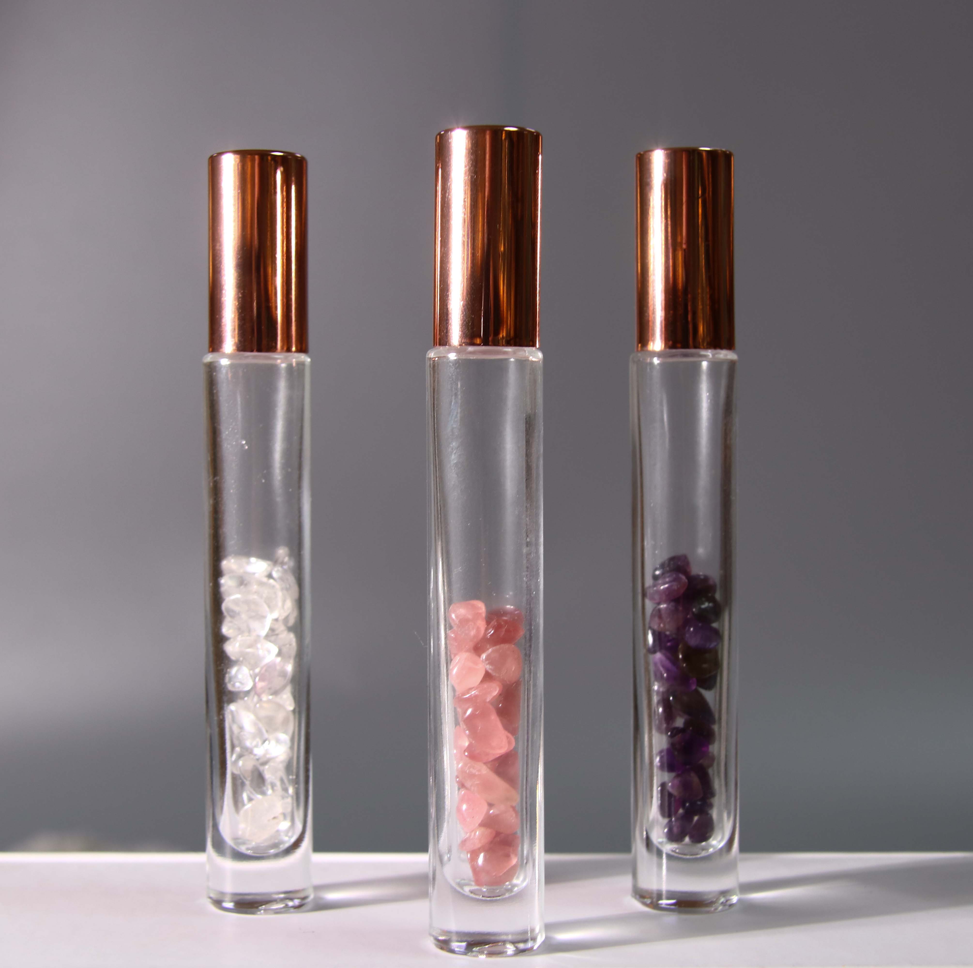 Travel 10Ml 15Ml Glass Gemstone Healing Crystal Roller Ball Essential Oil Bottles