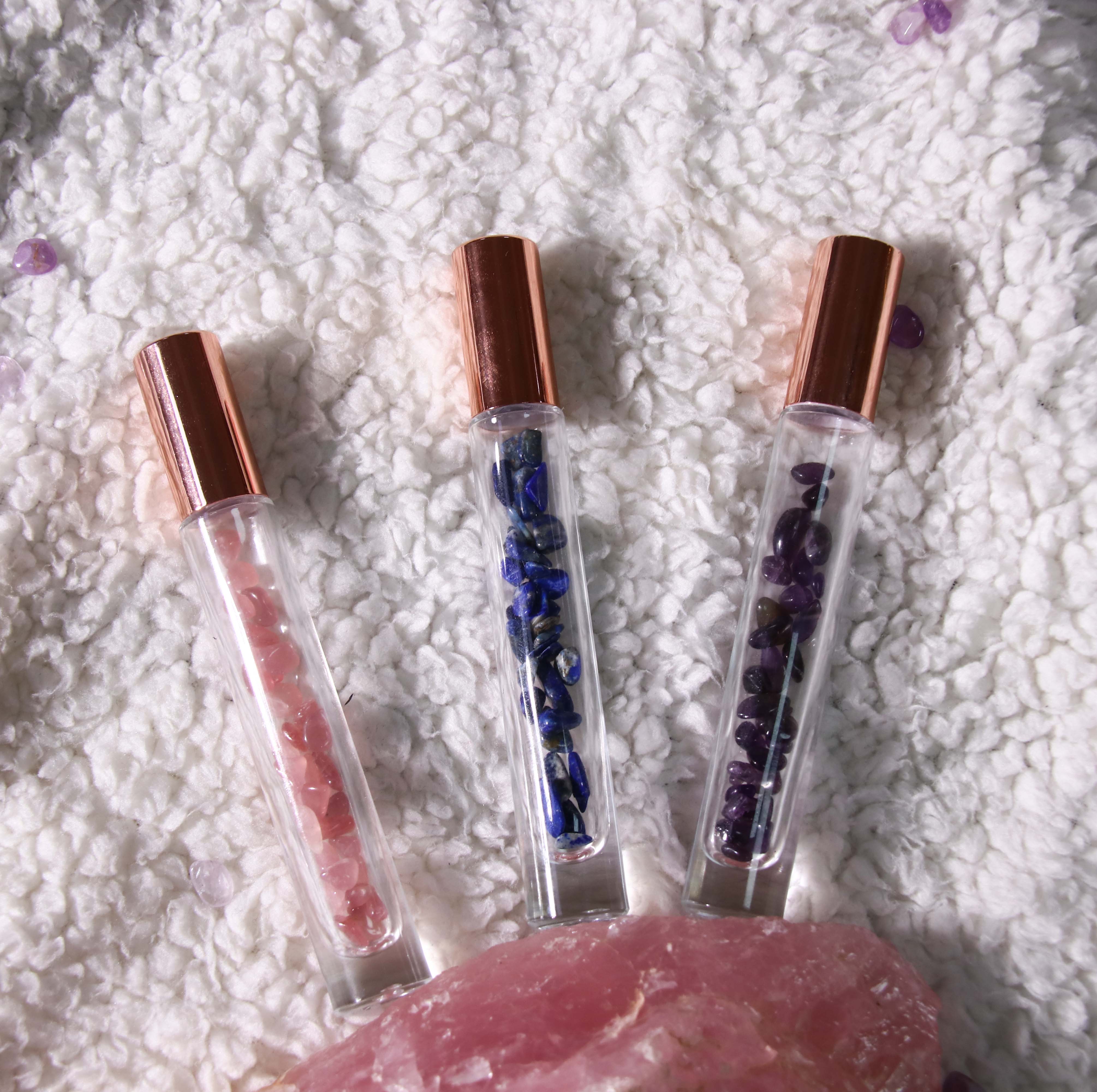 Travel 10Ml 15Ml Glass Gemstone Healing Crystal Roller Ball Essential Oil Bottles