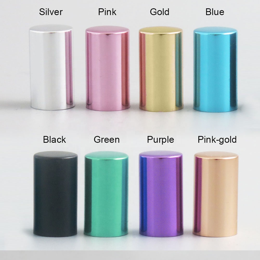 Travel portable 10ml clear glass rainbow aluminum cap roller bottle essential oil use