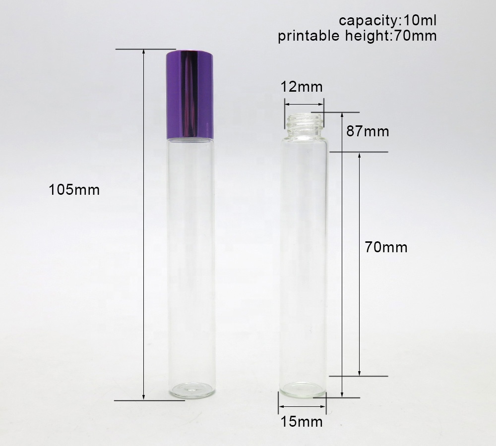 Travel portable 10ml clear glass rainbow aluminum cap roller bottle essential oil use