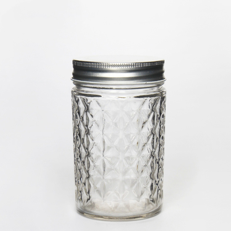 Trendy Popular 120ml 240ml 350ml 420ml 600ml Grain Glass Quilted Taper Household Glass Jar