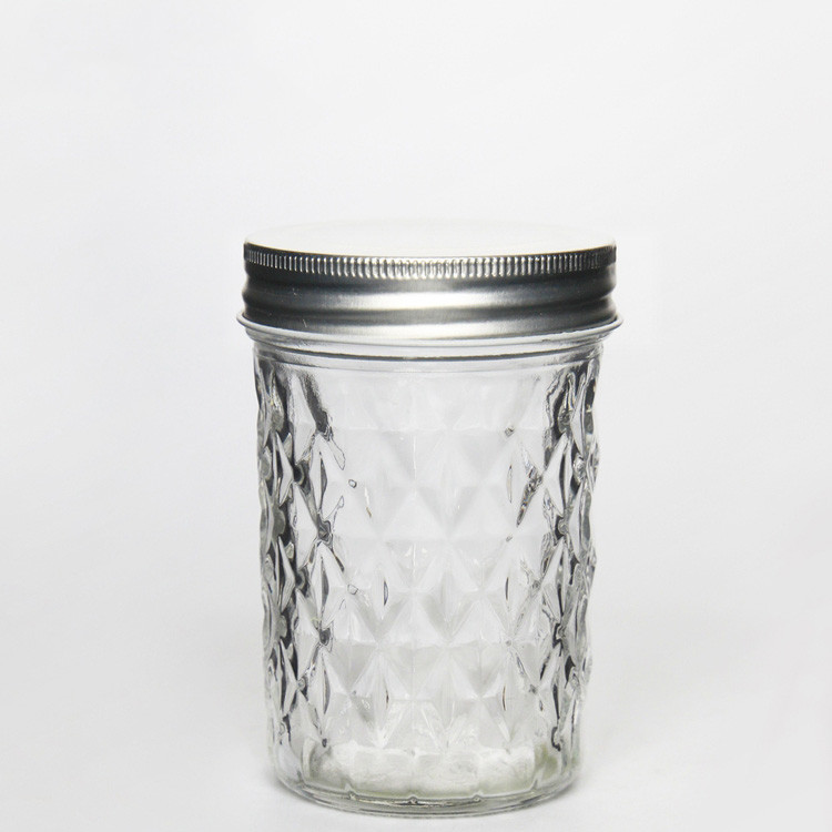 Trendy Popular 120ml 240ml 350ml 420ml 600ml Grain Glass Quilted Taper Household Glass Jar