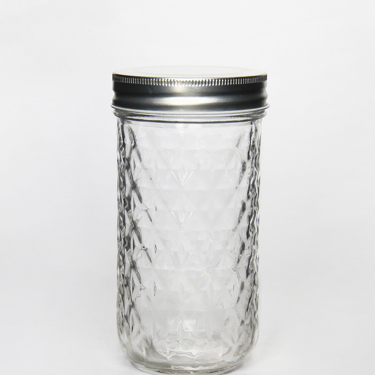 Trendy Popular 120ml 240ml 350ml 420ml 600ml Grain Glass Quilted Taper Household Glass Jar