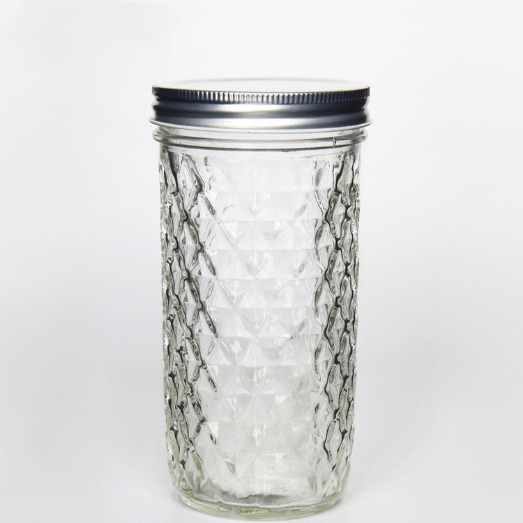 Trendy Popular 120ml 240ml 350ml 420ml 600ml Grain Glass Quilted Taper Household Glass Jar