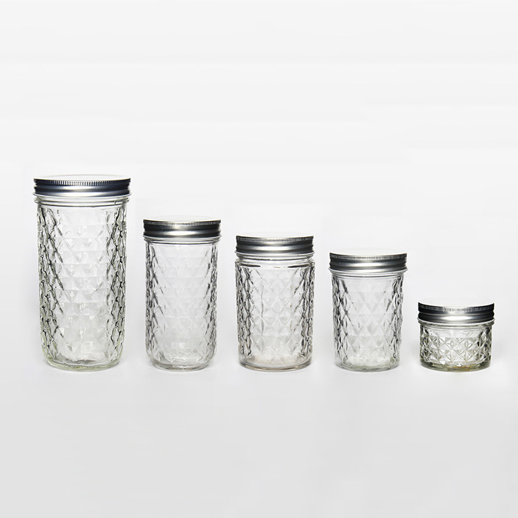Trendy Popular 120ml 240ml 350ml 420ml 600ml Grain Glass Quilted Taper Household Glass Jar