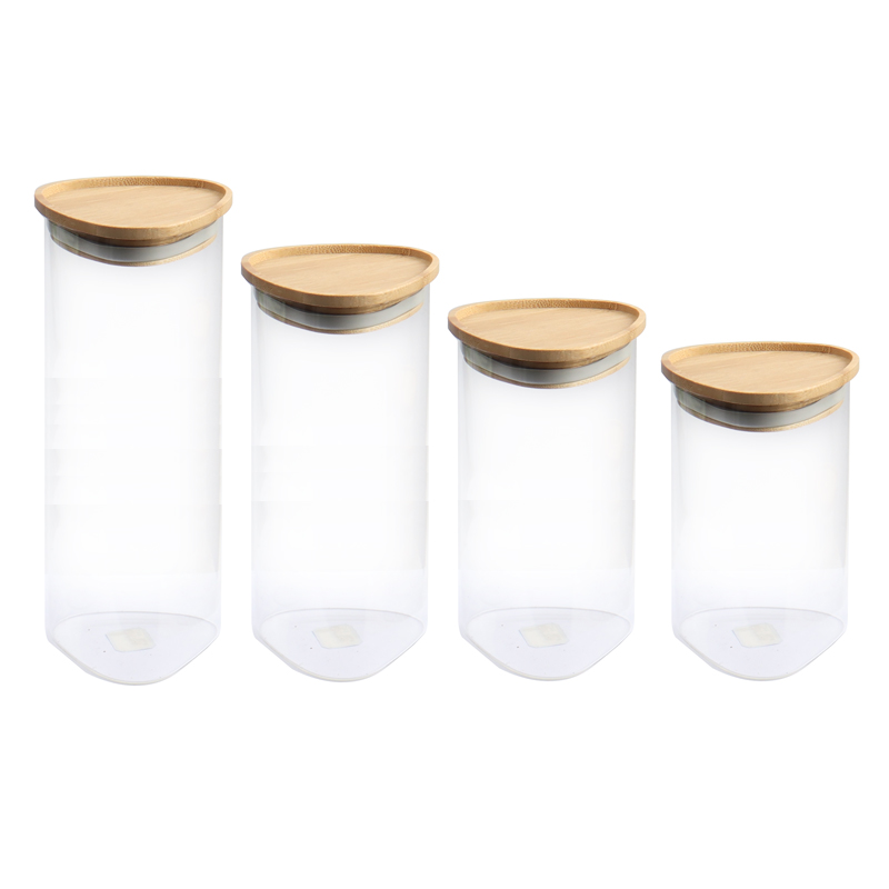 Triangle Folding Glass jars Food Storage Containers with Airtight Bamboo Leak Proof Lid Ideal Kitchen Accessories for Cook