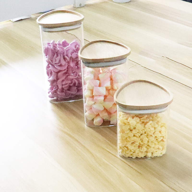 Triangle Folding Glass jars Food Storage Containers with Airtight Bamboo Leak Proof Lid Ideal Kitchen Accessories for Cook