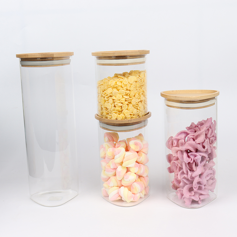 Triangle Folding Glass jars Food Storage Containers with Airtight Bamboo Leak Proof Lid Ideal Kitchen Accessories for Cook